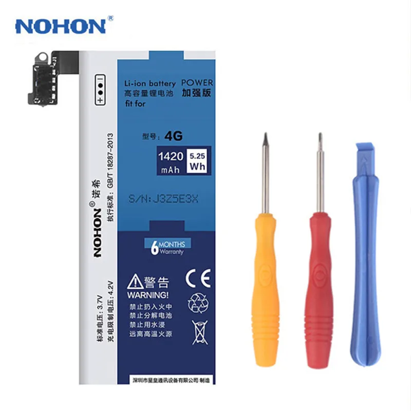 NOHON для Iphone 4 4s 5 5S 5C 6 батарея реальная Высокая емкость мобильного телефона литий-ионный аккумулятор бесплатный инструмент Розничная упаковка