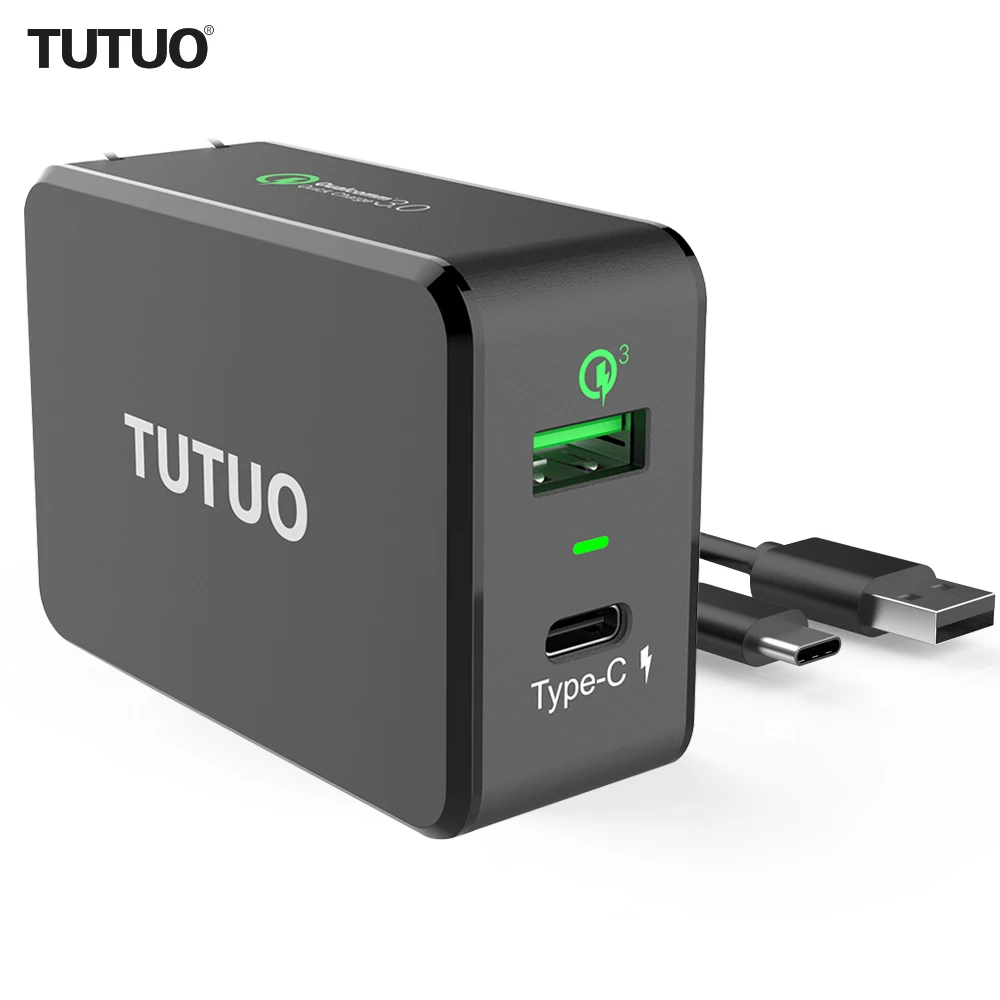 Tutuo Quick Charge 3.0 fast Тип USB C Портативный 33 Вт путешествия 2 Порты Smart Зарядное