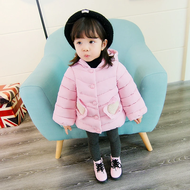 Baby girl Coat In Winter Leisure style Hat the tail flower Sunflower knit pocket cotton-padded jacket for Kids Children | Детская одежда
