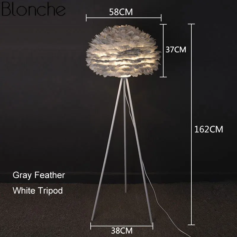 Gray Floor Lamp A Современные перьевые Торшеры для гостиной, тренога, светодиодная стоящая лампа для спальни, домашний Лофт, Декор, скандинавский E27 светильник, светильник - Цвет абажура: Gray Floor Lamp A