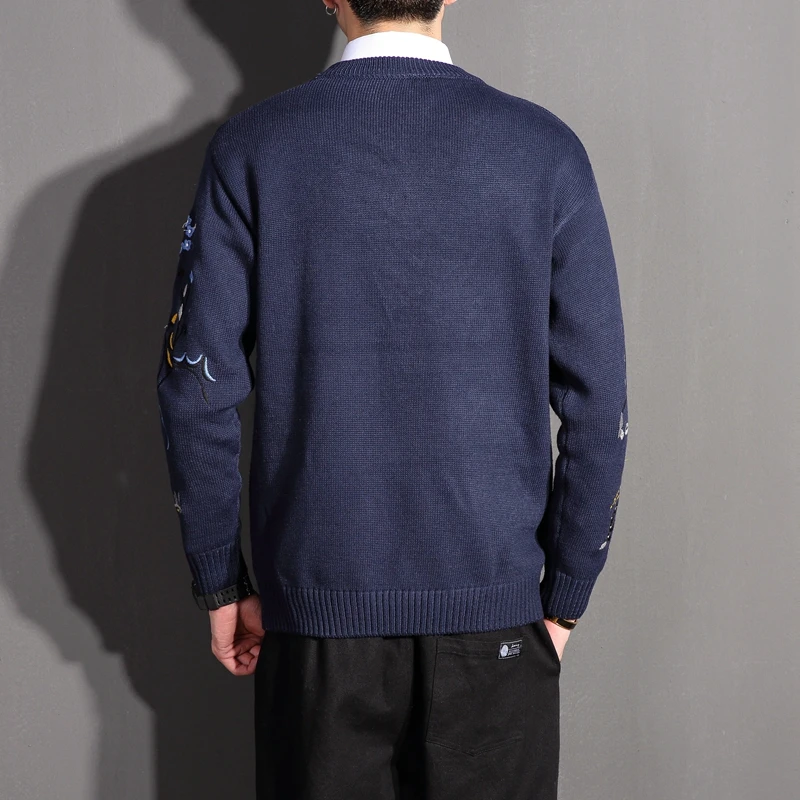Sweaters men Z5119_P75 ~ kind model * sleeve embroidery flower Men round collar bigger sizes sweater M - 6 xl | Мужская одежда