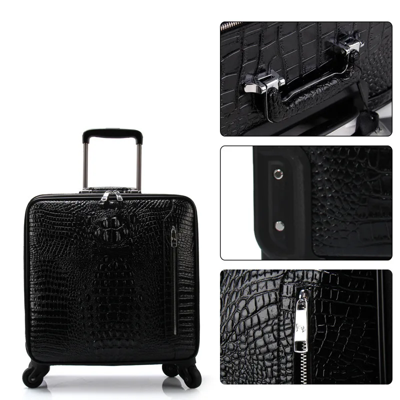 

High quality luggage,Leather trolley case,Universal wheel suitcase,Crocodile pattern leather bag,Business travel box