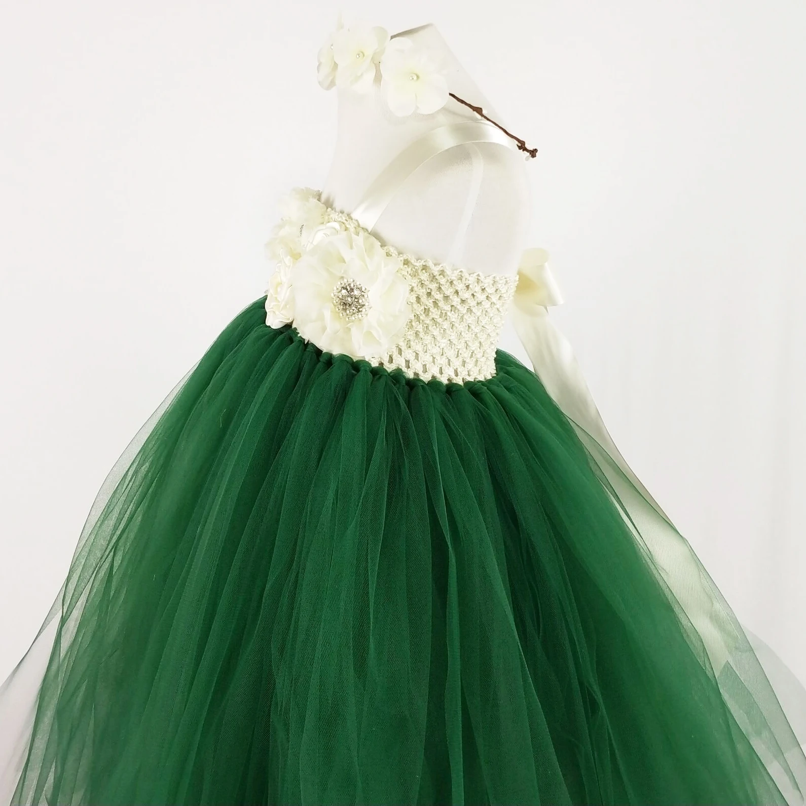 POSH DREAM Bohemian Teal Green Flower Girls Wedding For Party with Headband Kids Children clothing | Детская одежда и обувь