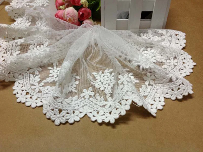 

5 ярдов, кружевная хлопковая красивая кружевная лента 13 см, ткань для шитья, рукоделие «сделай сам», белая фотолента для свадебного платья YY277