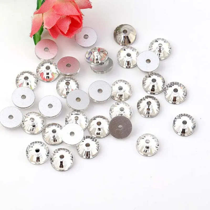 3-8mm  Round Rhinestone White  Sew on Stone Crystal Flatback 1 Hole for Clothing Accessories Wholesale Diy Jewelry Accessories