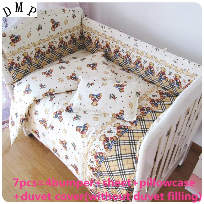 

6/7pcs Bear Comfortable Cotton Baby Bedclothes Set conjunto de berço Infant Bed Crib Protection Baby bedding Set,120*60/120*70cm