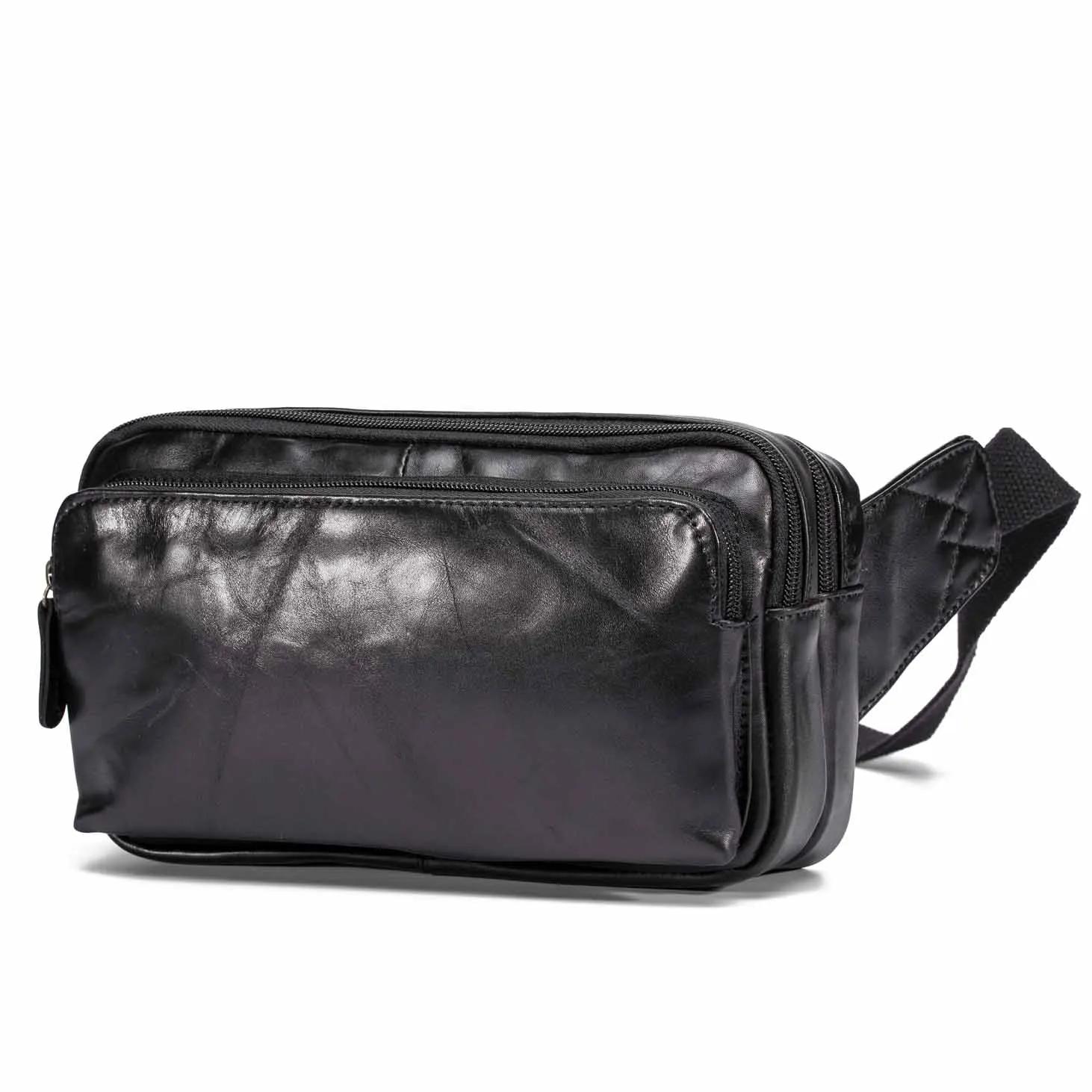 black New Real Quality Leather men Casual Fashion Travel Fanny Waist Belt Pack Sling Bag Design 7" Cell Phone Case Pouch Male 621 - Цвет: black