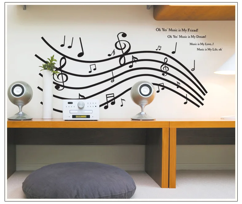 Green waterproof furniture creative home decoration removable wall stickers black stave notes 60 * 90CM PVC | Дом и сад