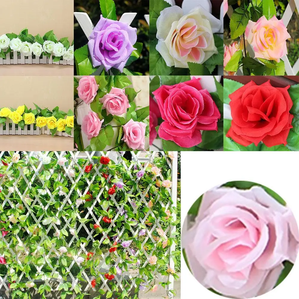 Artificial Rose Leaf Vine Wedding Arrangement Floral Hanging Garland 2.45m Silk Flower Plant Ivy Home Garden Decor Festival | Дом и сад