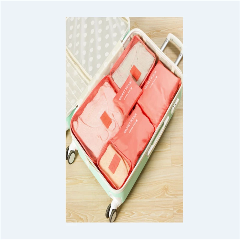 watermelon red Дорожные пакеты принимаются 6 шт. дорожный Органайзер сумка тканевая сумка Портативная Коробка для хранения багажа чемодан Водонепроницаемый нейлоновая сетка - Цвет: watermelon red
