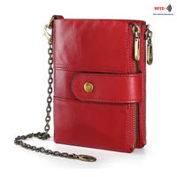 2019 rfid designer genuine leather women wallet ladies double zipper coin purse small cowhide men wallet man money bag black red