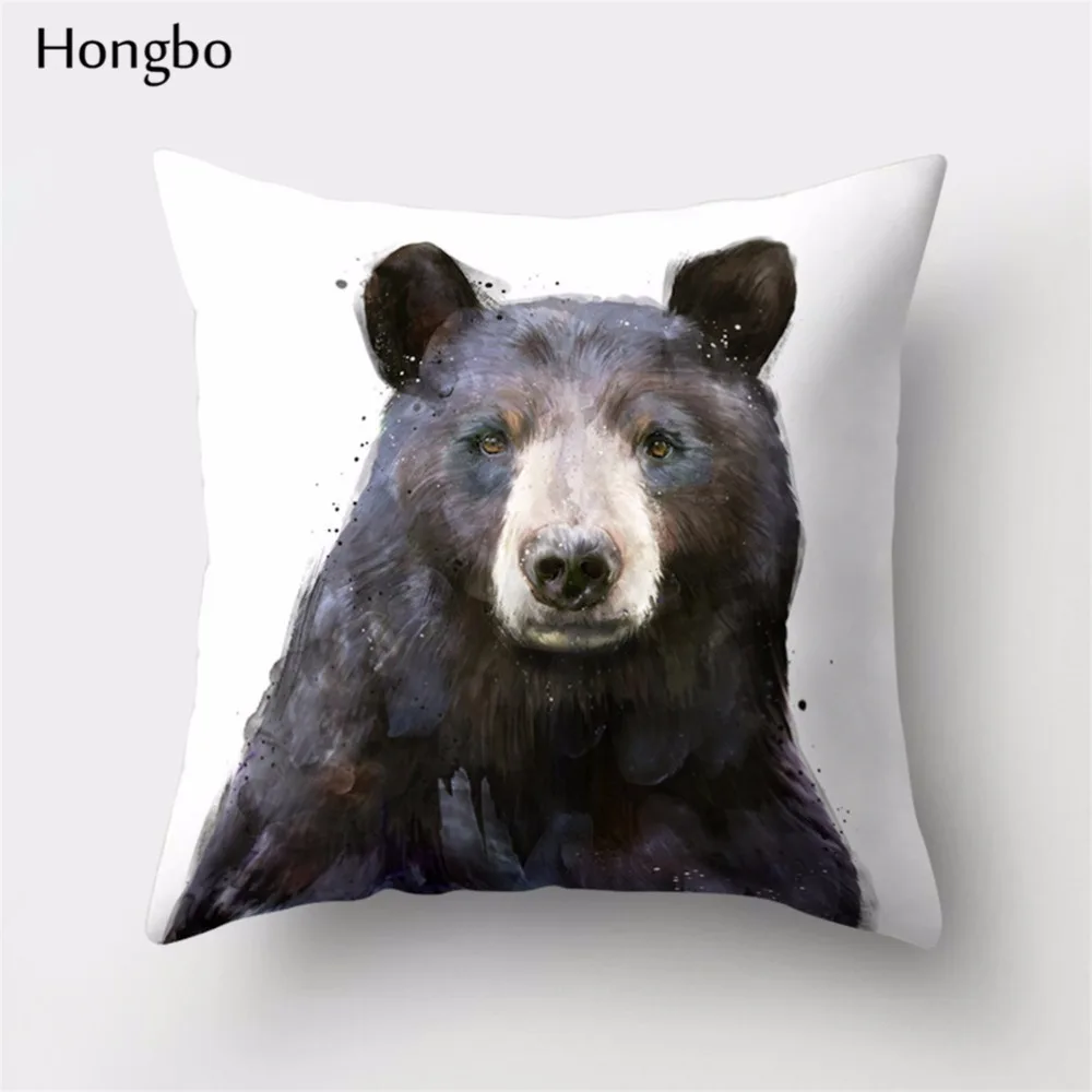 Hongbo 1 шт. чехол для подушки с рисунком лисы, медведя, птицы, лошади, диких животных, декоративный чехол для подушки, для дома и офиса
