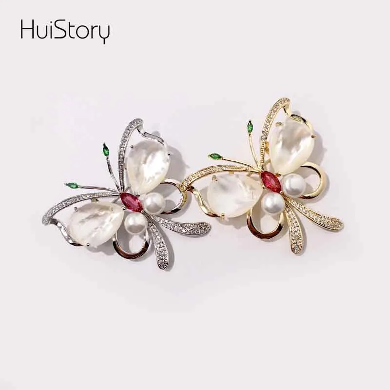 HUISTORY New Luxury High Quality Butterfly Brooches For Women Fashion Zircon Jewelry Animal Crystal Brooch and Pins Gift | Украшения и