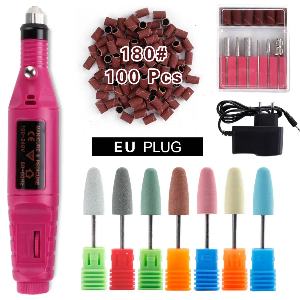 Rose Set 180 Профессиональные электрические сверла для ногтей набор маникюрный аппарат резиновая силиконовая насадка для полировки Шлифовальная головка фрезы педикюрный аппарат - Цвет: Rose Set 180