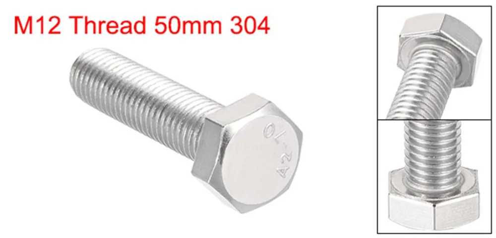 Uxcell 1 шт. резьба M12 40/50 мм болты 304 Шестигранная головка из нержавеющей стали Левши