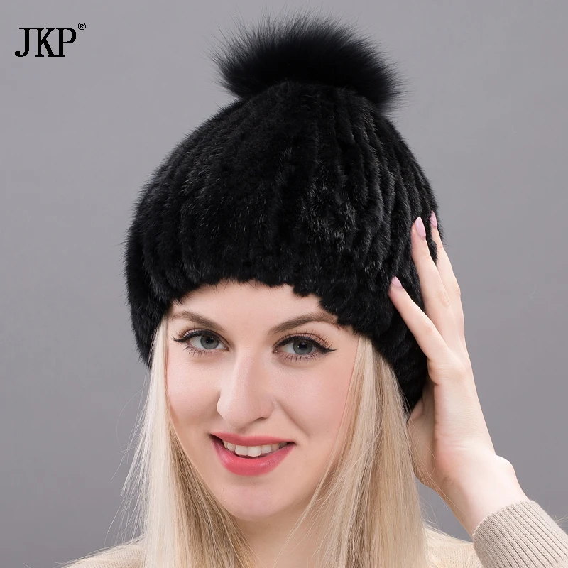 JKP 2020 новинка Лидер продаж настоящая норковая шапка шарик из лисьего меха высокое