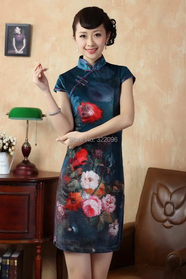 Шанхай история ручной работы китайское 100% велюровое ручная роспись мини Чонсам