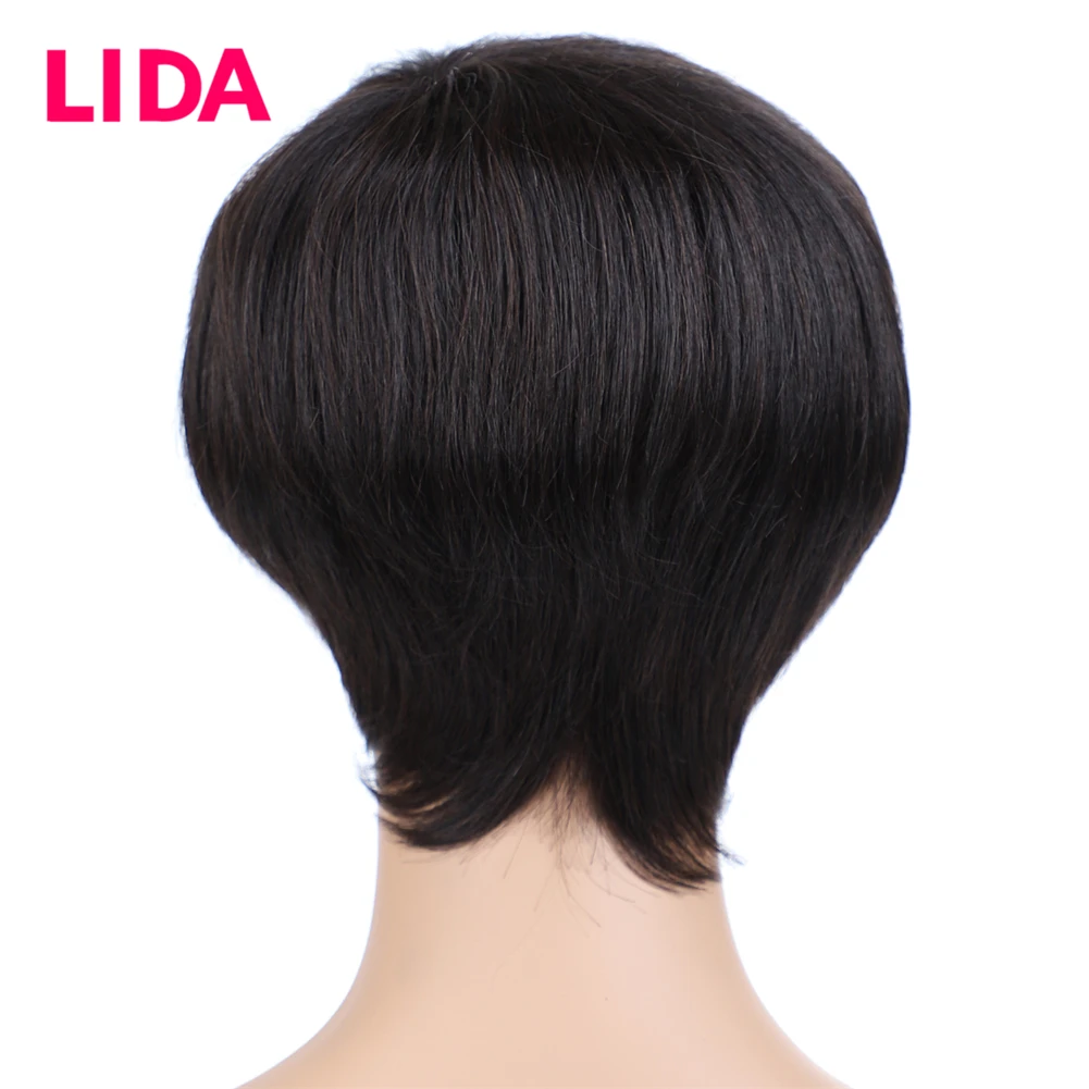 LIDA Non-Remy индийские прямые короткие человеческие волосы парики для женщин 150% плотность полный машинный 6 дюймов короткий парик