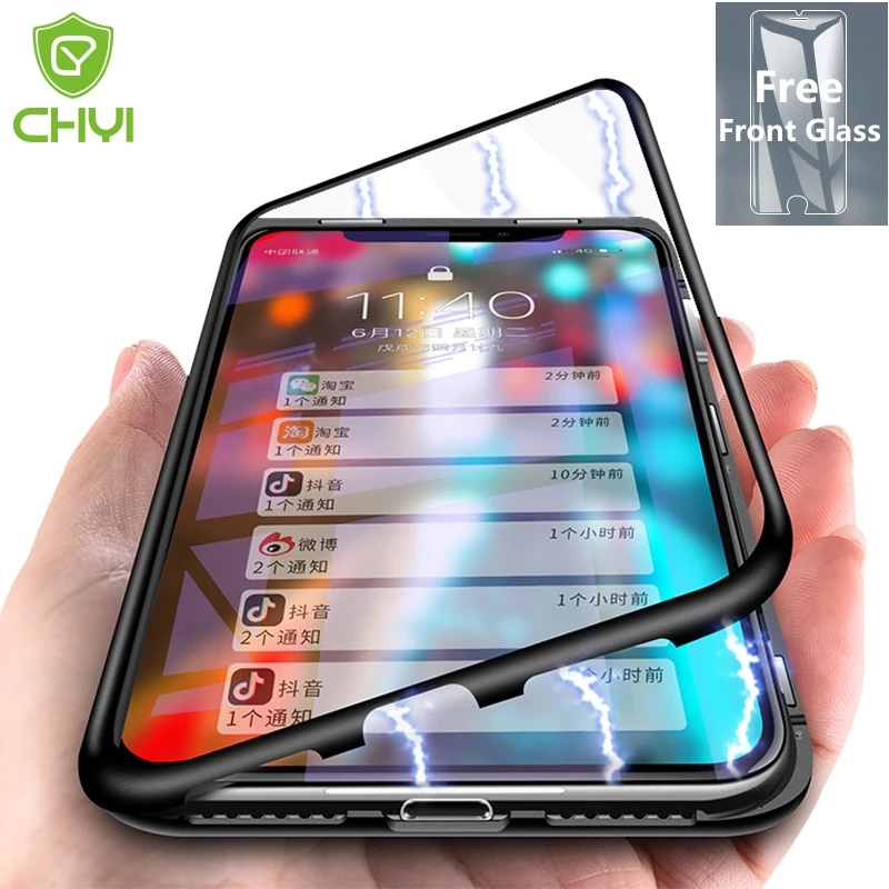 Магнитный металлический чехол CHYI 360 для iPhone X XS Max 8 Plus 7 задняя крышка из