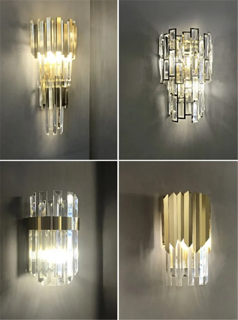 Современный роскошный Европейский Золотой Кристалл Бра LED настенный светильник
