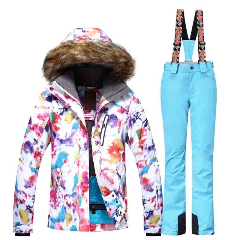 GSOU Зимний лыжный костюм для женщин лыжная куртка брюки Водонепроницаемая