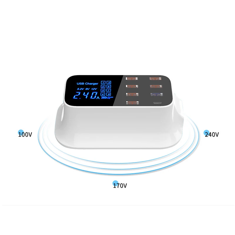 8 портов 40W USB зарядное устройство с ЖК-дисплеем QC3.0 + Type-C USB-C 5V 3A 9V 2A 12V 1.5A зарядная