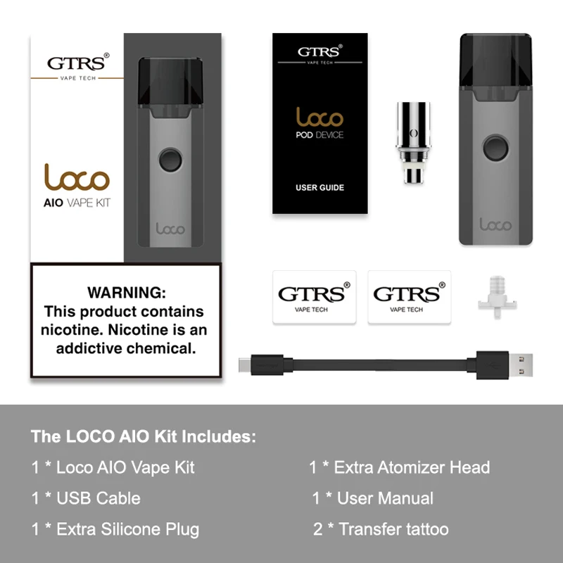 Pod Vape комплект оригинальный GTRS LOCO AIO многоразовый для электронных сигарет система - Фото №1