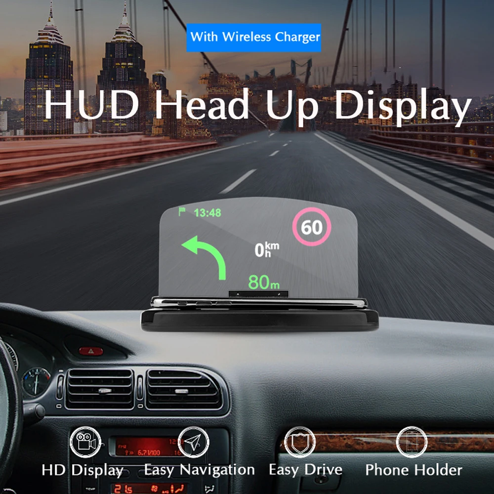 Qi Беспроводное зарядное устройство для автомобиля лобового стекла HUD Дисплей 10 Вт быстрой зарядки Универсальный автомобильный держатель телефона для iPhone samsung gps DH42