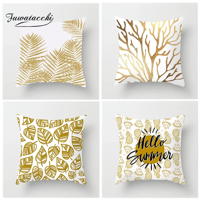 Чехол для подушки Fuwatacchi с изображением розового золота растений наволочка