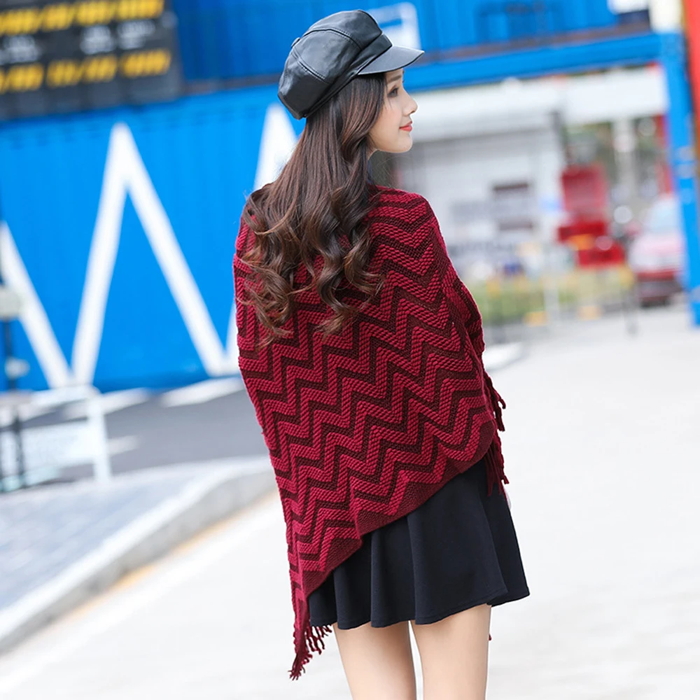 Новинка модные женские повседневные свободные вязаные шали пончо с кисточками
