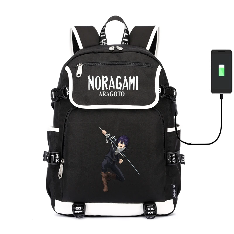 

Noragami ARAGOTO Anime Bookbag School Bags for Teenage Girls Canvas Travel Bagpack USB Charging Laptop Backpack Women Rugzak