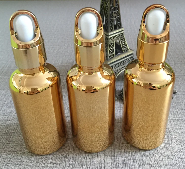 50pieces/lot 50ml High temperature gold plated dropper bottle, wholesale glass 50ml gold dropper container for essentical oil