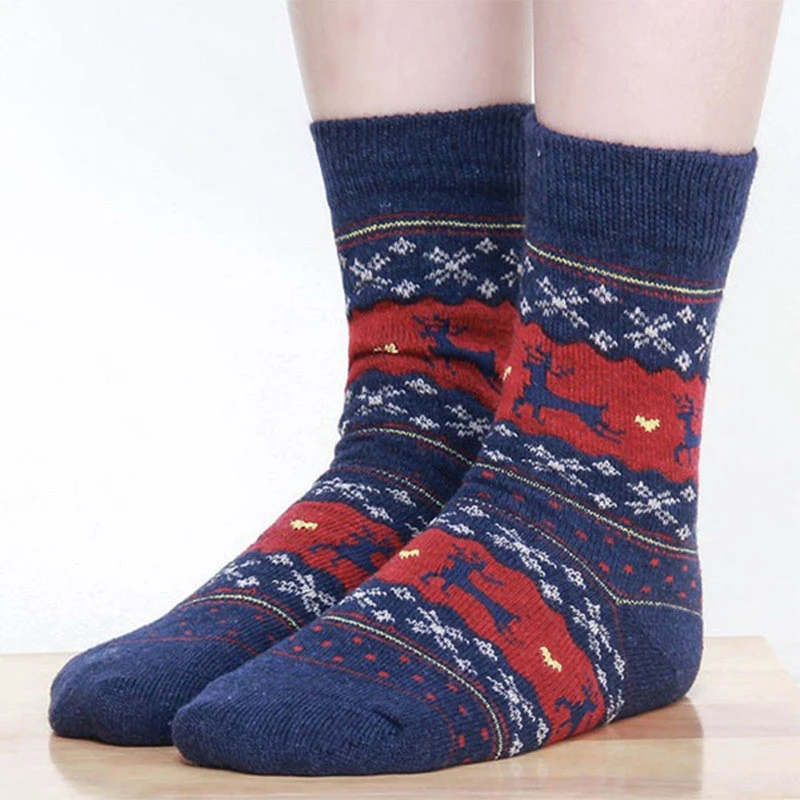 1 пара зимние женские носки теплые шерстяные рождественские до середины икры