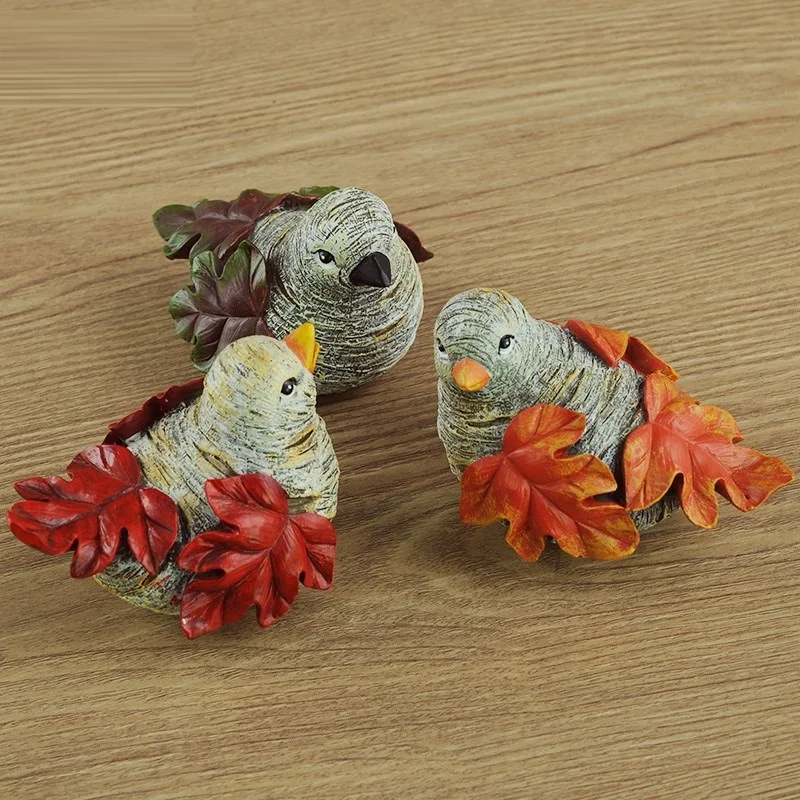 

3Pcs/set American Creative Maple Leaf Bird Figurine Animals Statue Natural Resin Craft Sculpture Home Desk Decor R1674