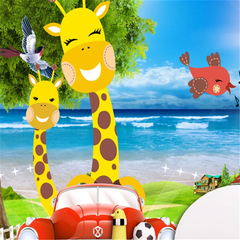 3D Custom Cartoon Pattern Wallpapers Kids Murals for Children's Room Background Giraffe Car Mural Tree Sea Pictures Walls Paper |