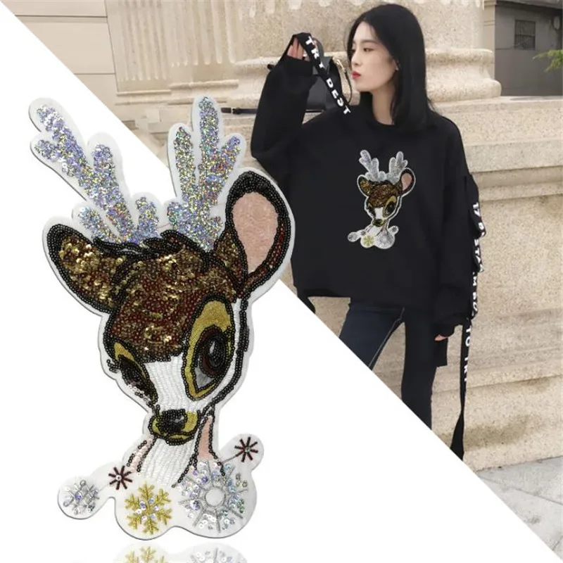 

T shirt Women sweet patch sequins 345mm deer deal with it biker patches for clothing stickers 3d t shirt mens free shipping