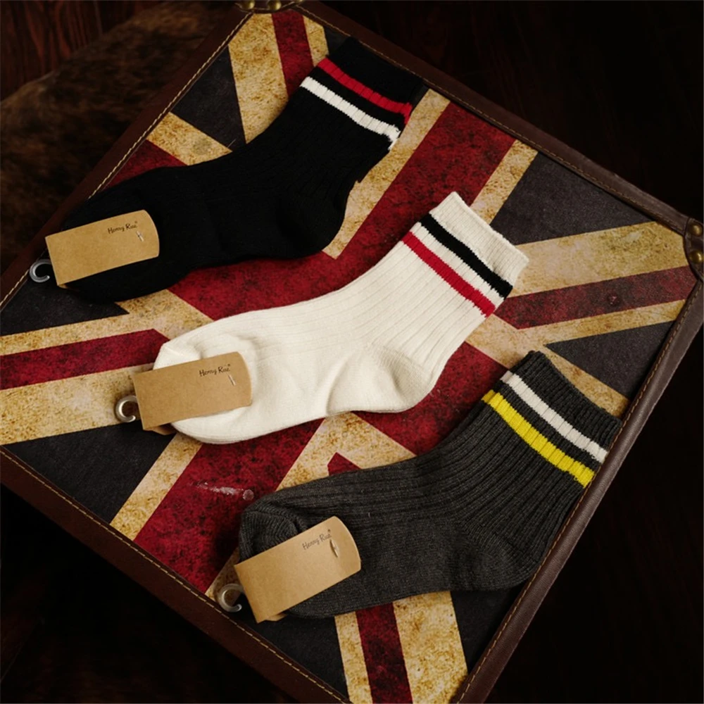 Women's fashion trend cotton white socks Japanese Harajuku style two bar stripes casual college wind girls wild breathable | Женская