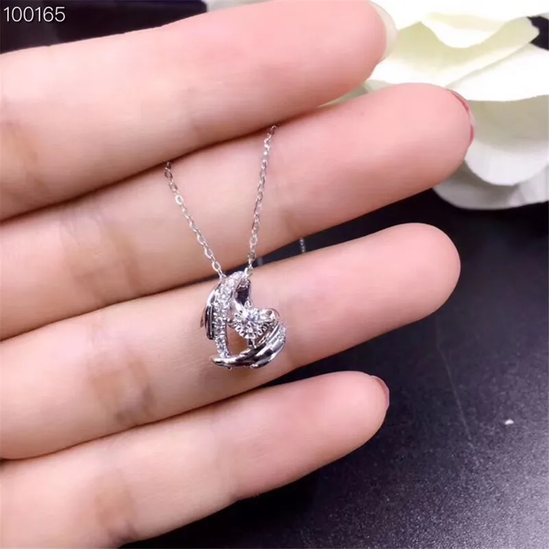 Aazuo 18K White Gold Rose Real Diamond Lovely Heart Free Pendent Necklace gifted for Women Engagement Wedding Link Chain | Украшения и