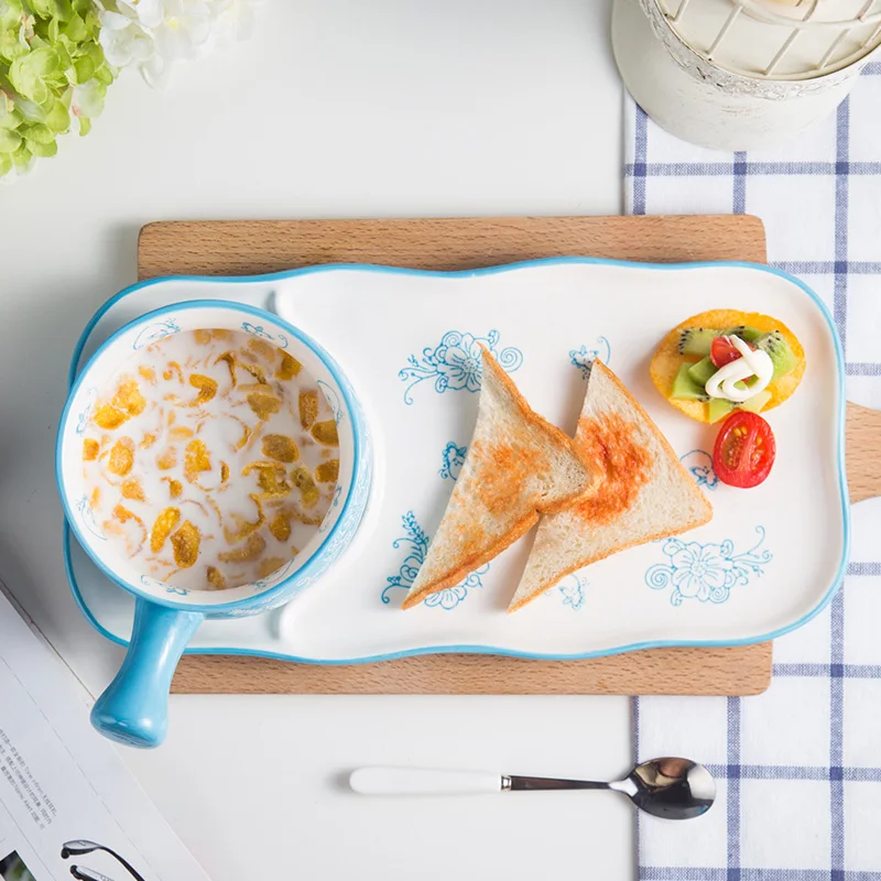 Креативная чаша для завтрака с ручкой фарфоровая рисовая миска десерта набор