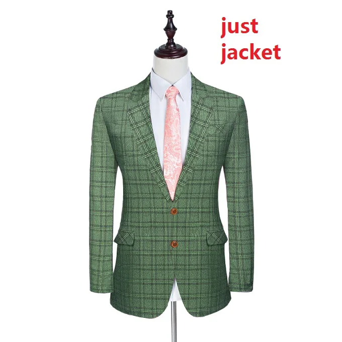 jacket Abruzzomaster Зеленый Клетчатый блейзер для жениха смокинги для женихов портной костюмы клетчатый мужской костюм 2 пуговицы свадебный костюм 2 шт. деловой костюм - Цвет: jacket