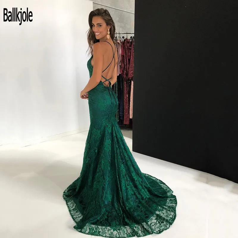 Простое платье с открытой спиной для выпускного вечера 2019 Изумрудное зеленое