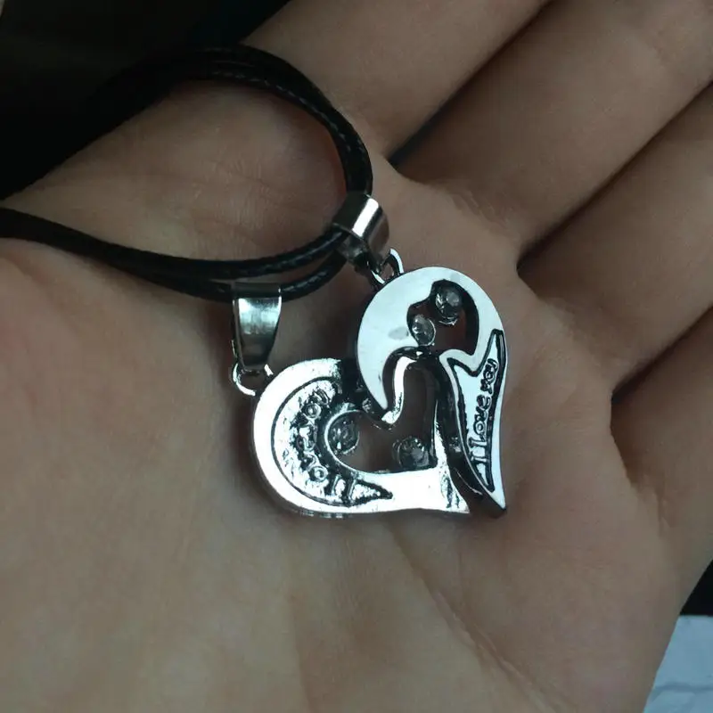 2 пары кулонов для мужчин и женщин подвеска в форме сердца с кристаллами