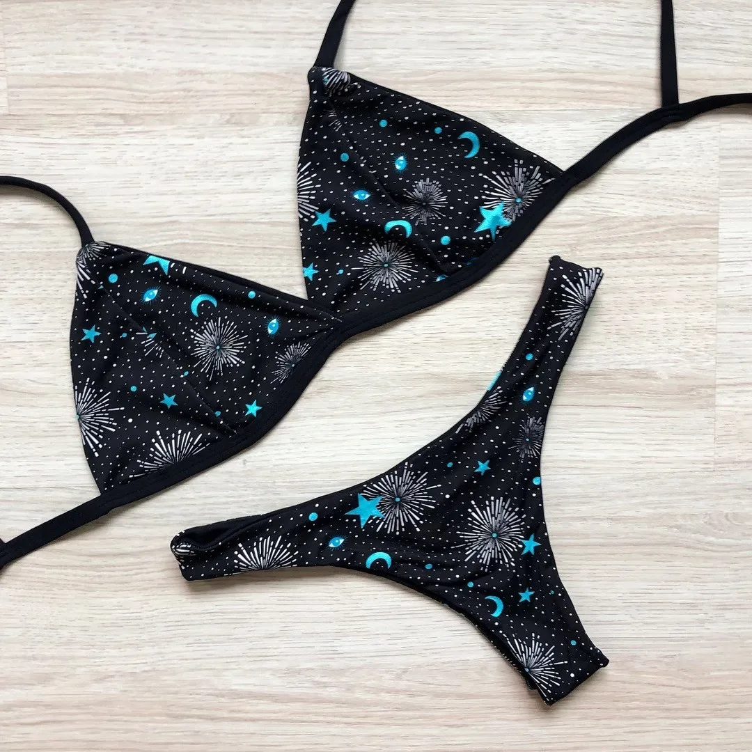 Сексуальный купальник бикини со звездами 2019 комплект с микро эффектом пуш ап