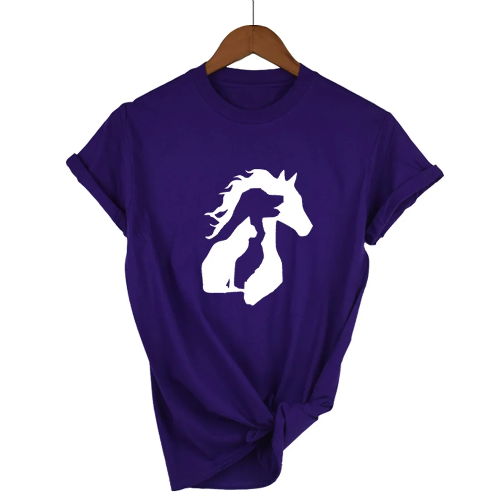 Purple-W Животный любовник лошадь собака кошка принт Женская футболка Повседневная хлопковая хипстерская забавная футболка для девушек Леди Топ Tumblr Прямая поставка - Цвет: Purple-W