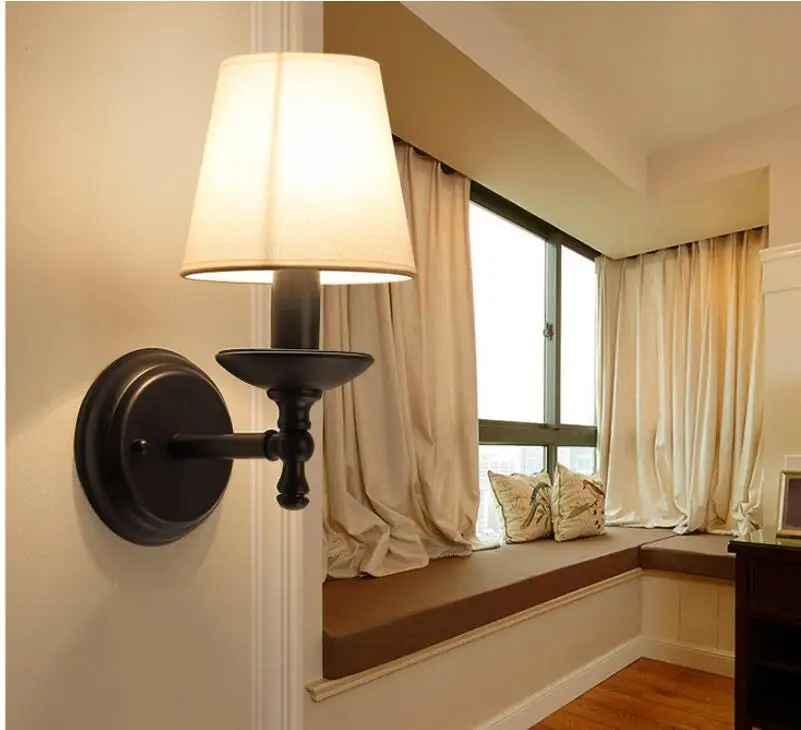 

Nordic retro corridor lamp single head mirror front wal lamp mark black iron white cloth wall lamp m