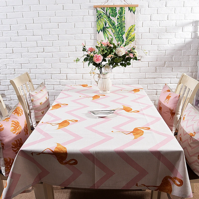Pineal House Flamingo Stripe Deer Northern Europe Table Cotton Fabric Clear Tablecloth Rectangle Tea Cloth | Дом и сад
