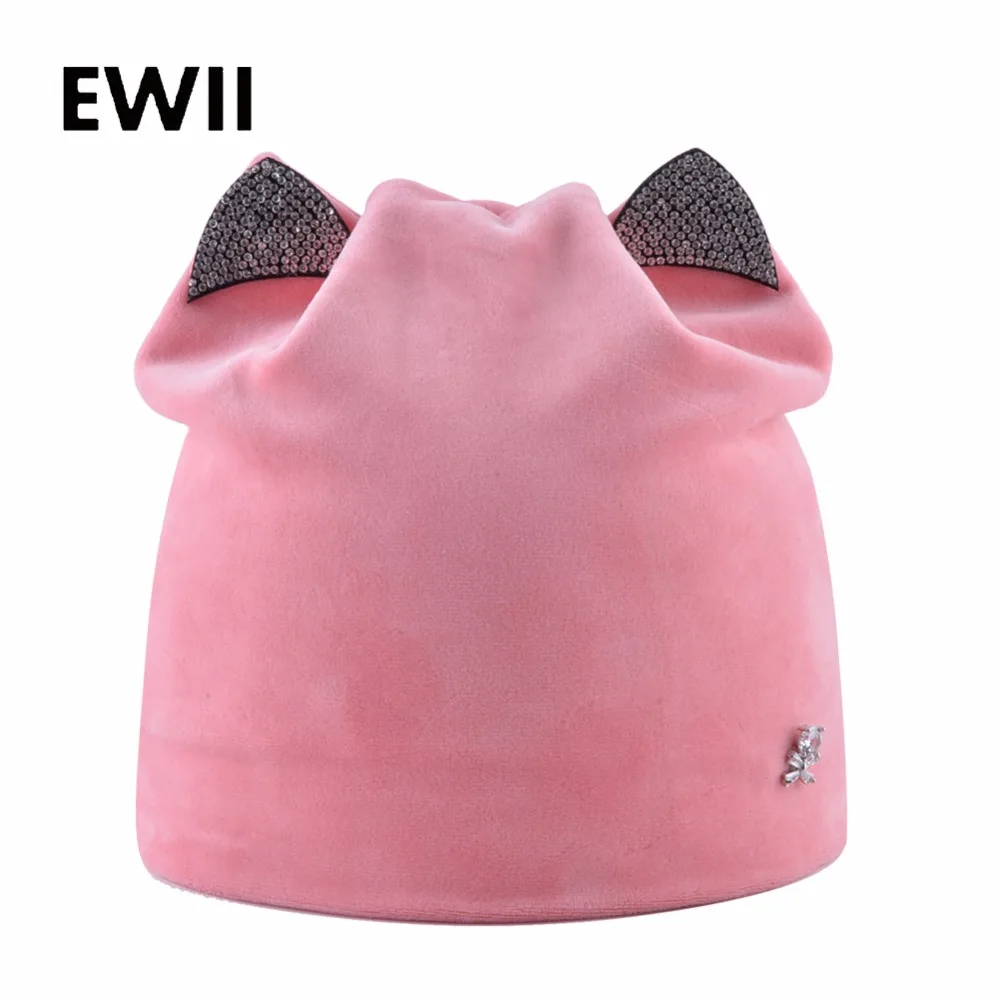 

2018 милые зимние шапки бини для женщин со стразами вельветовые кепки Дамская шапка бини Женские Новые шапки gorro feminino