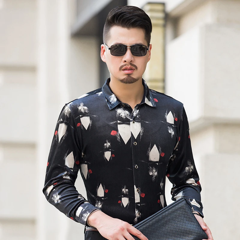 Мужская бархатная рубашка с длинным рукавом рукавом| |