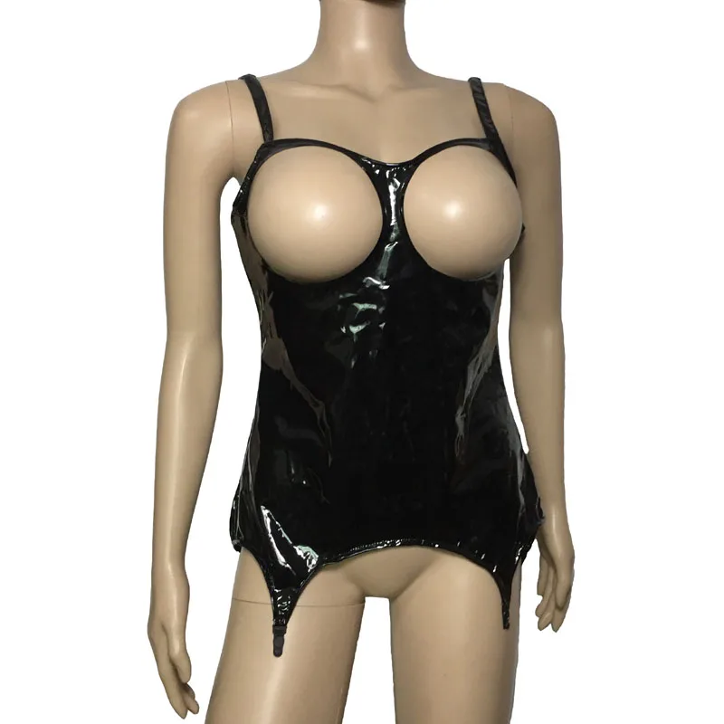 Женский соблазнительный костюм Cupless Catsuit белье из искусственной кожи Горячие комбинезоны эротический купальник с глубоким вырезом подвязка ночной клуб Teddies