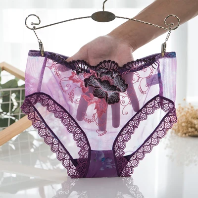 Purple BEFORW мода вышивка трусы женские прозрачный нижнее белье сексуальные женское белье Супер тонкий трусы Низкая талия уютный кружевной трусики женское нижнее белье бесшовные трусики - Цвет: Purple